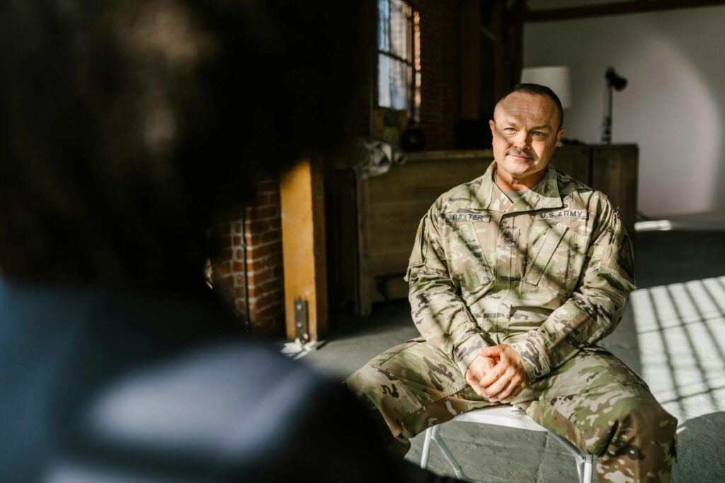 Veteran seated in a quiet moment